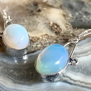 2374 Lustrous Silver and Blue Opalite Stone Earrings